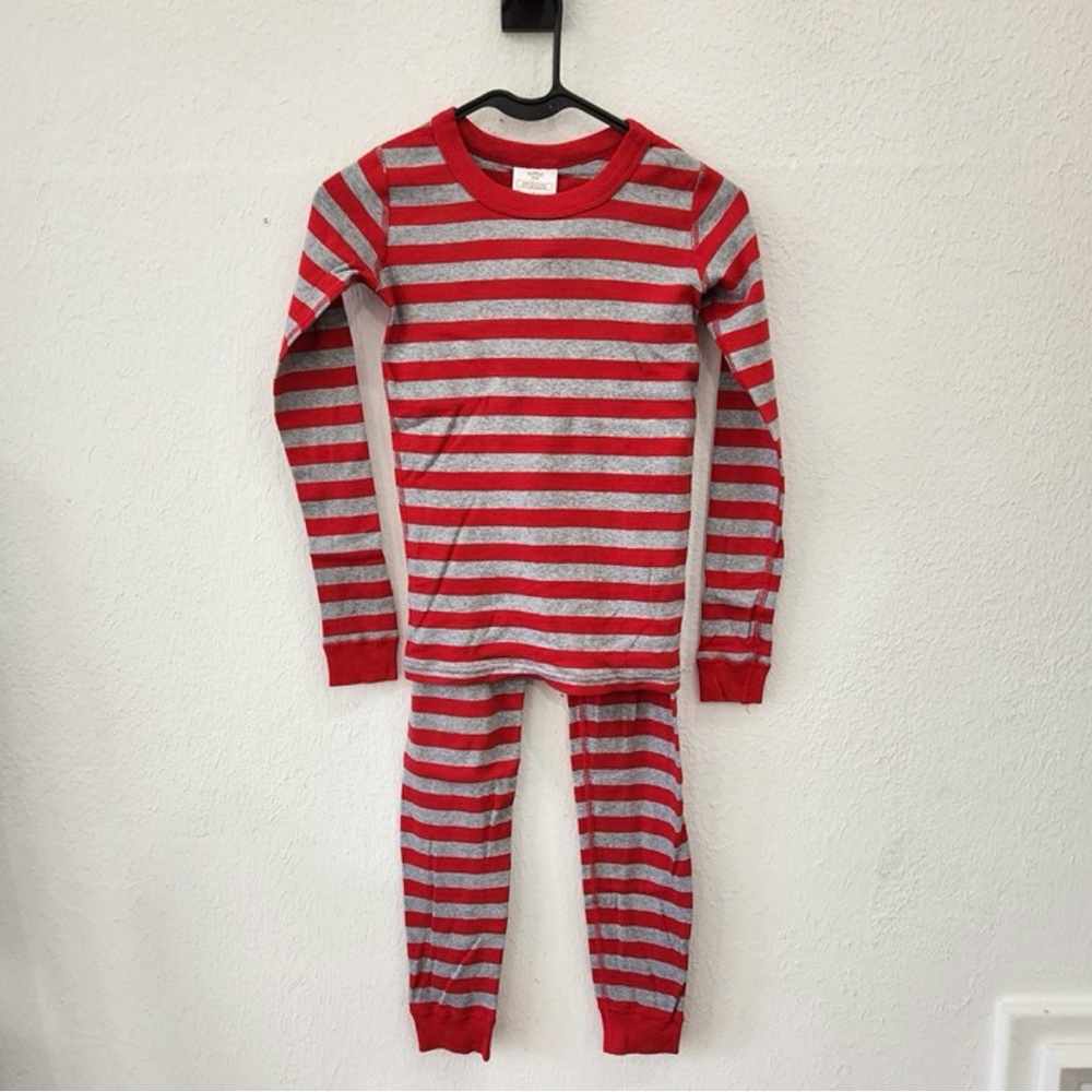 Hanna Andersson Pajama Set Boys US 10 140 cm Red Grey Stripe Long Sleeve Pants